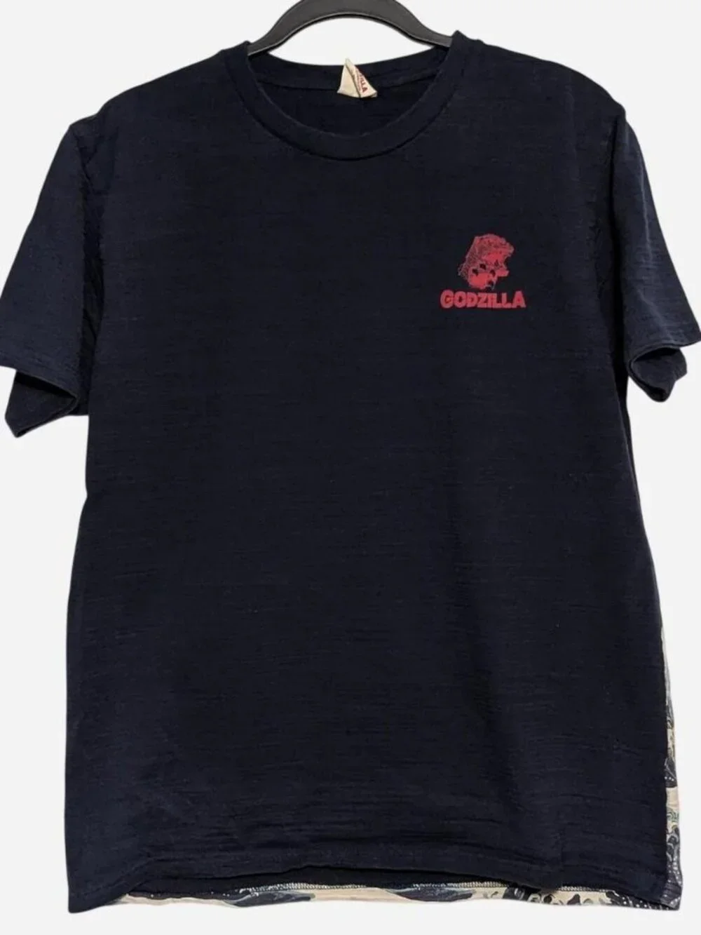 Official Toho Godzilla x Hokusai Great Wave Japanese Art Graphic Tee - Navy XL
